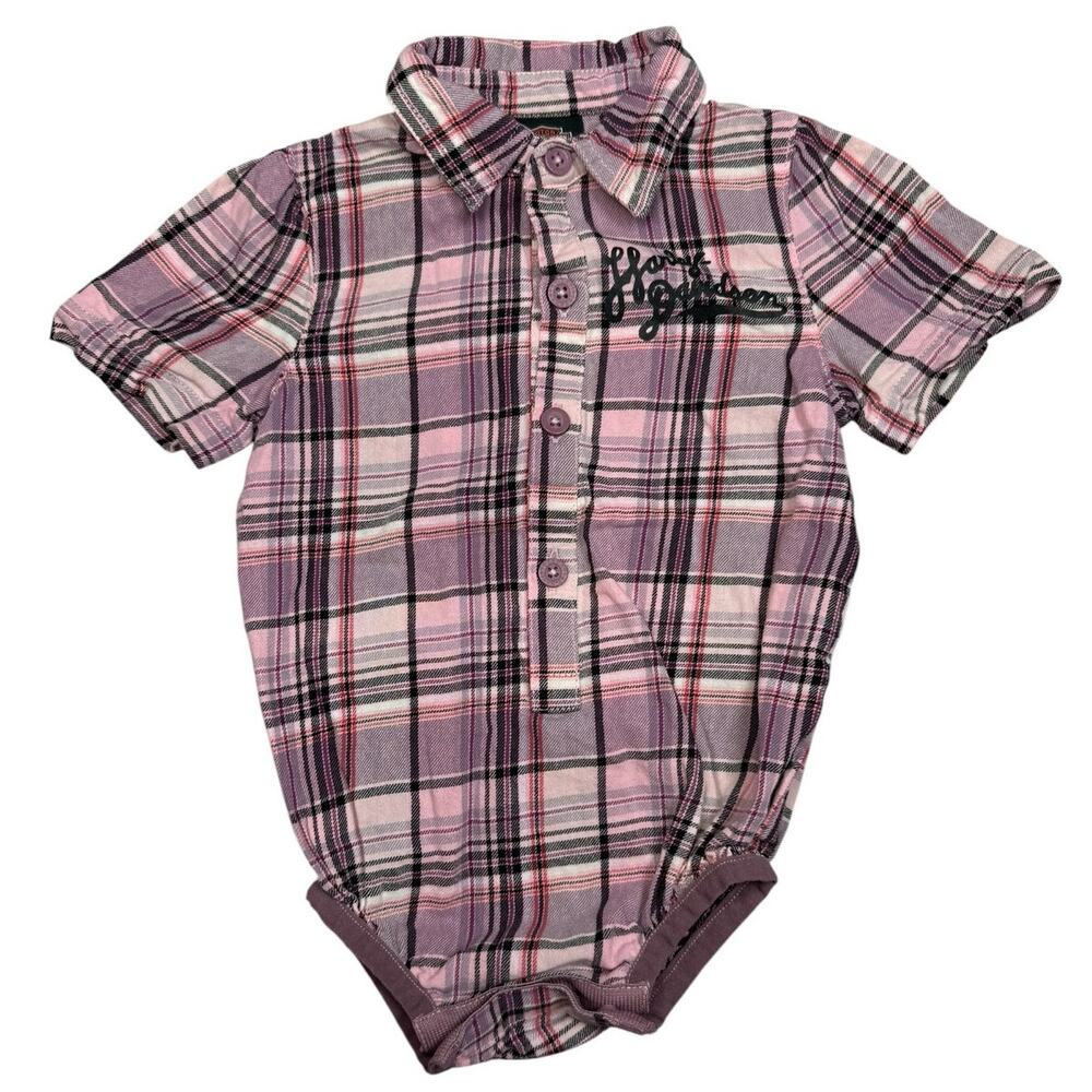 NWOT Harley Davidson Bodysuit Baby Girl Flannel Pink 9-12 Months